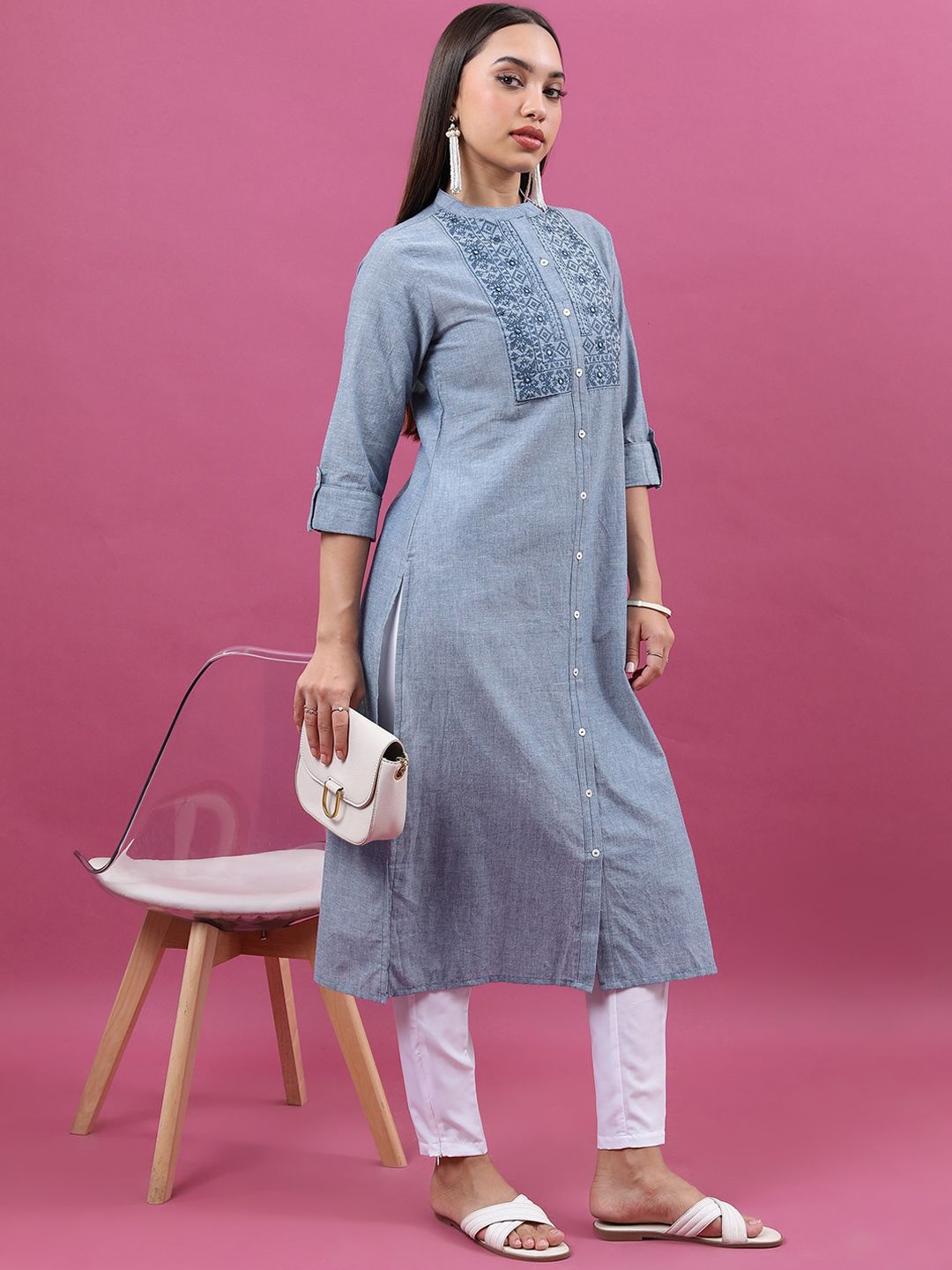Vishudh Geometric Yoke Design Embrioderd Cotton Kurta