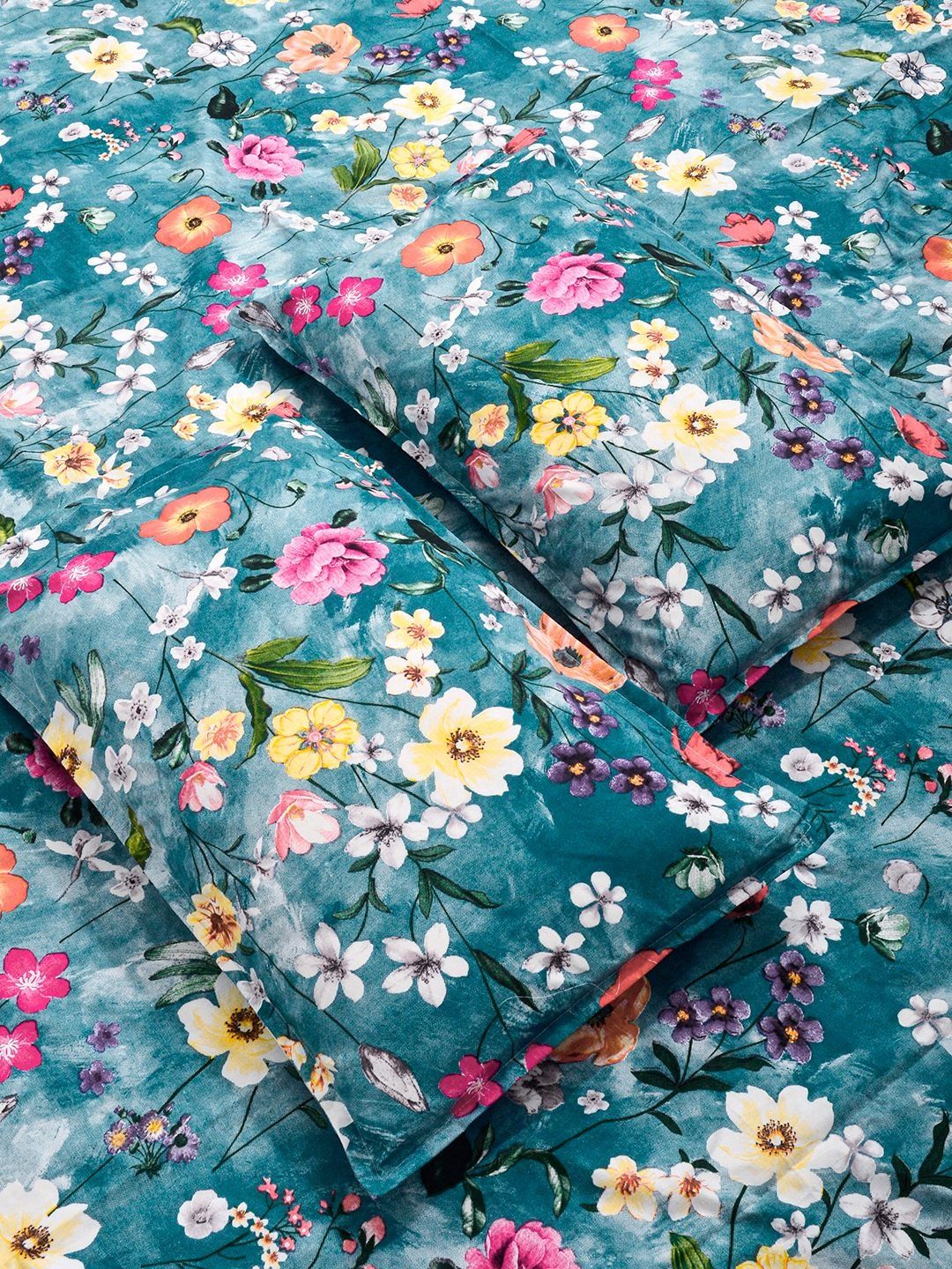 KLOTTHE Blue Floral Printed 300 TC Cadar King