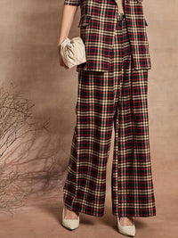 SASSAFRAS Women Cotton Checked Relaxed High-Rise Trousers