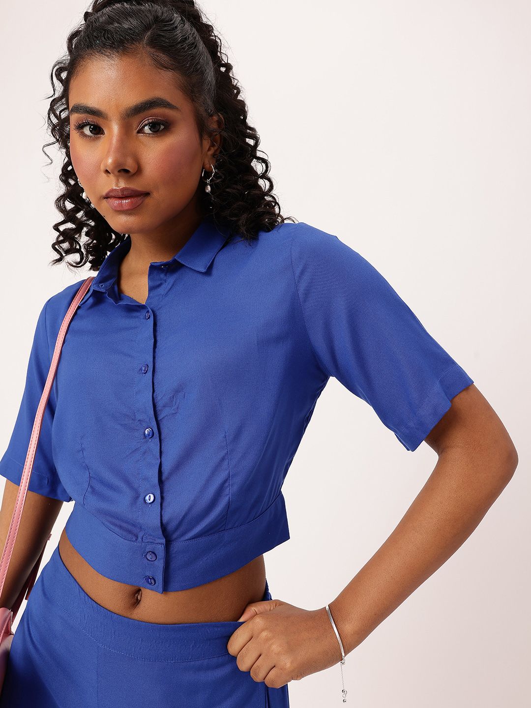 DressBerry Feel The Breeze Shirt Style Crop Top