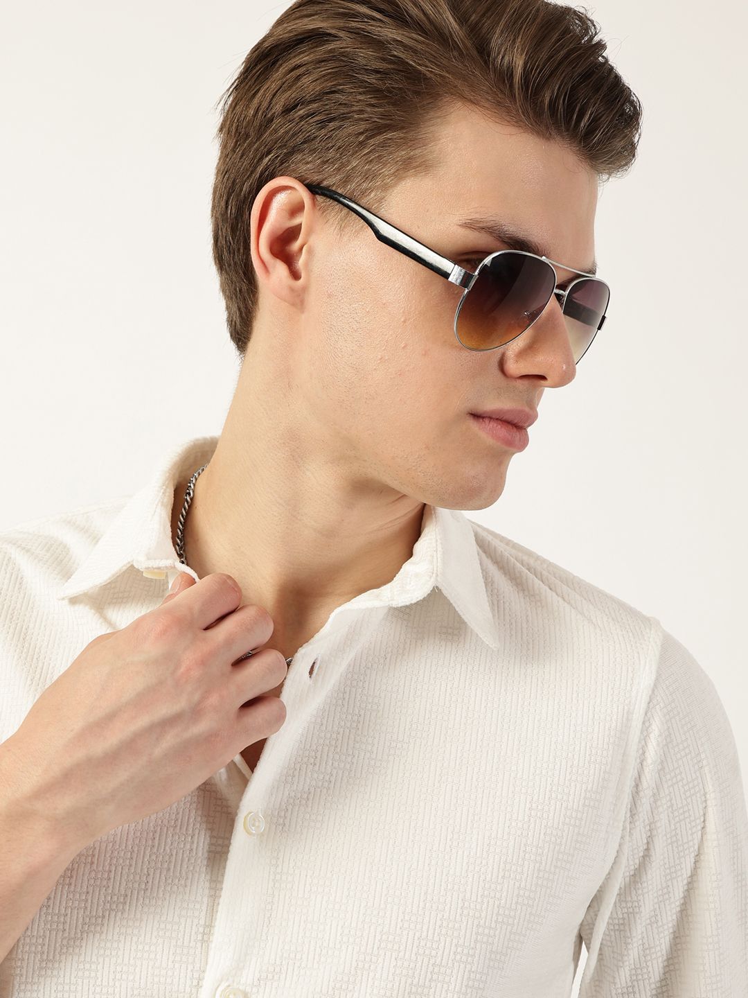 Thomas Scott Men Classic Spread Collar Textured Solid Slim Fit Casual Shirt