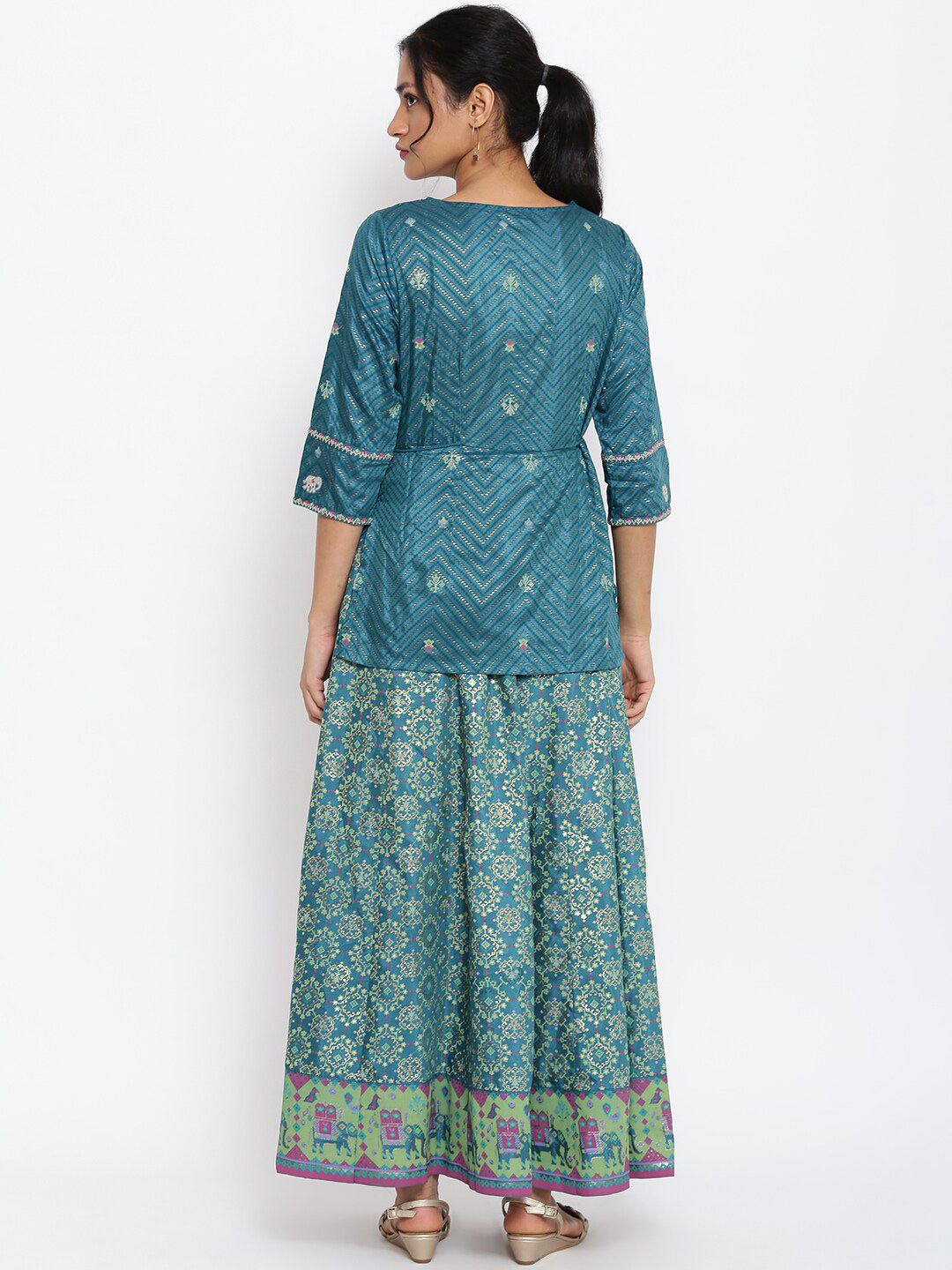W Floral Embroidered Dress With Attached Skirt