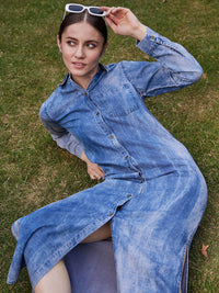 SASSAFRAS Faded Bell Sleeve Shirt Dress