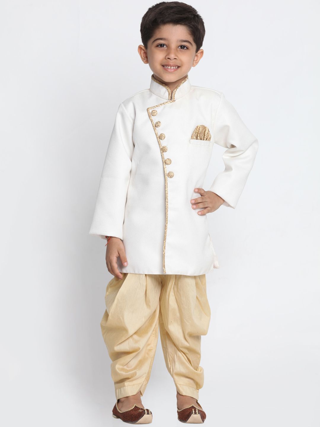 VASTRAMAY Boys Mandarin Collar Jute Cotton Sherwani Set