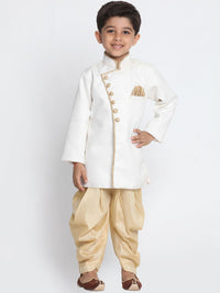 VASTRAMAY Boys Mandarin Collar Jute Cotton Sherwani Set