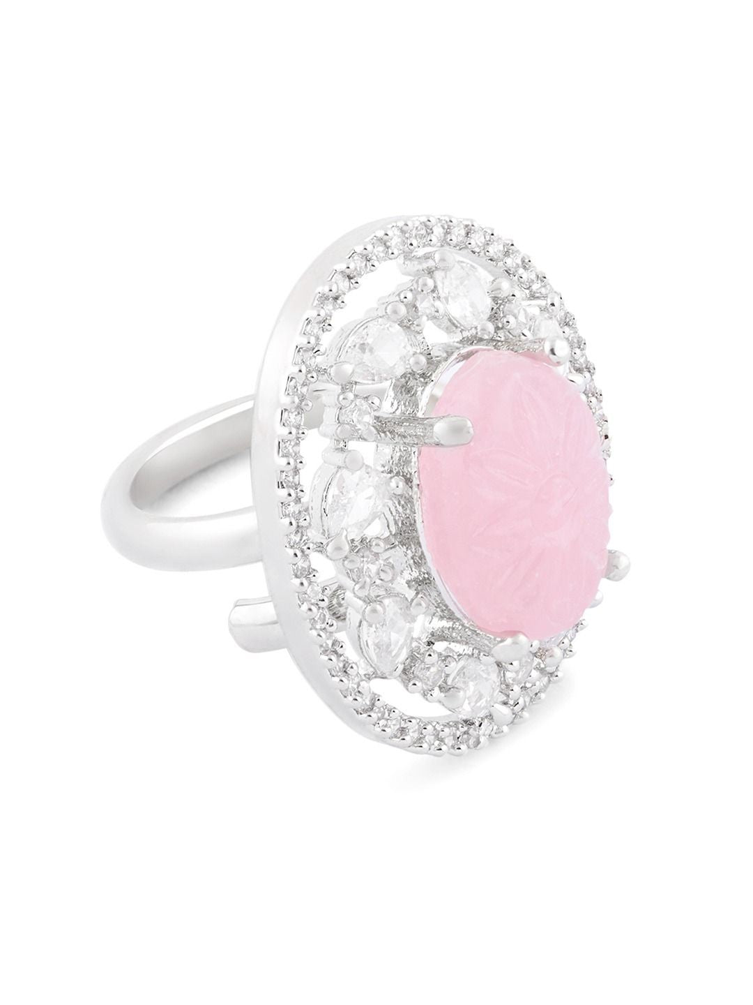 Cincin Jari Boleh Laras Mutiara Zaveri Bersalut Perak CZ