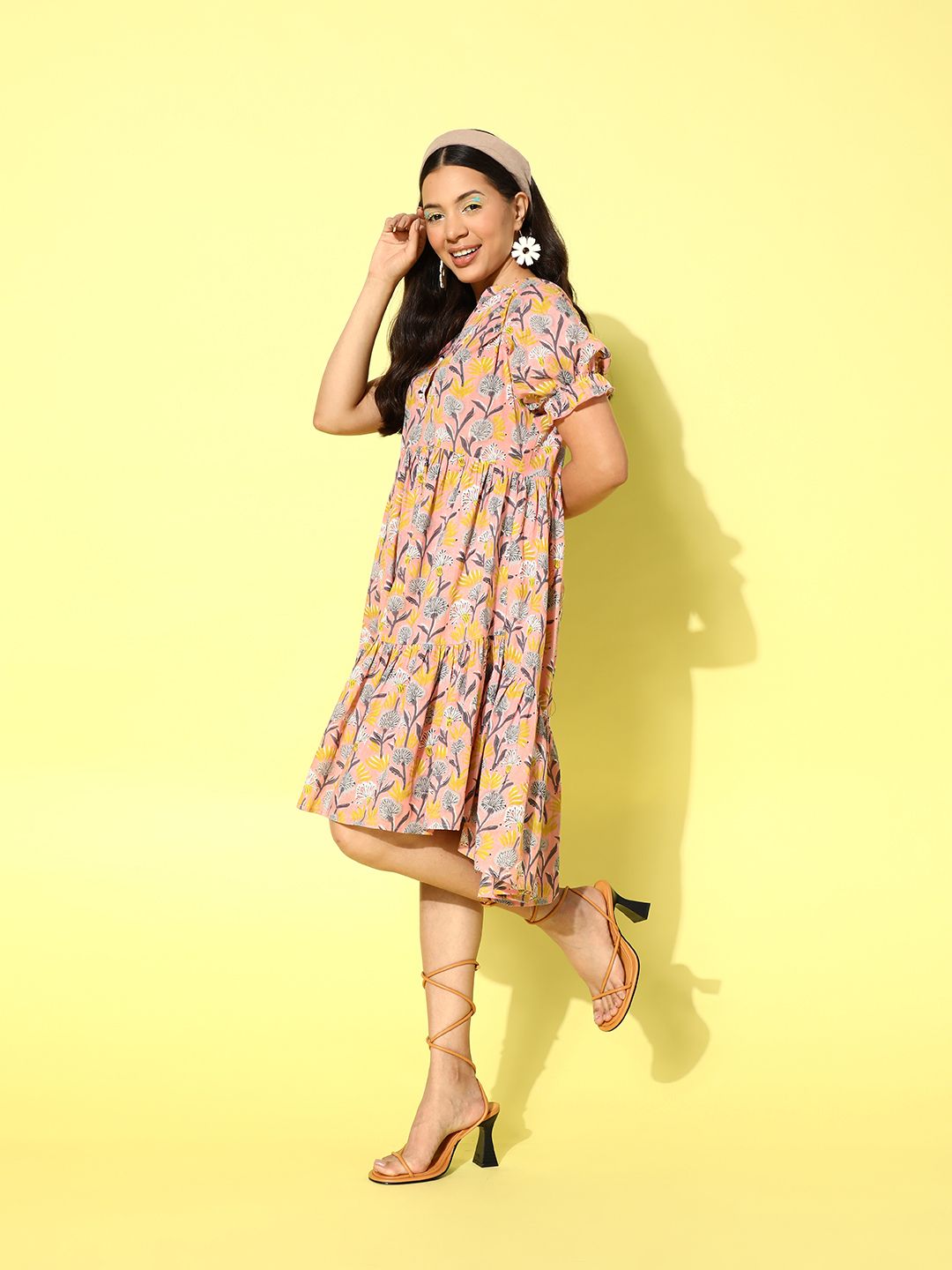 Antheaa Floral Print Cotton A-Line Dress
