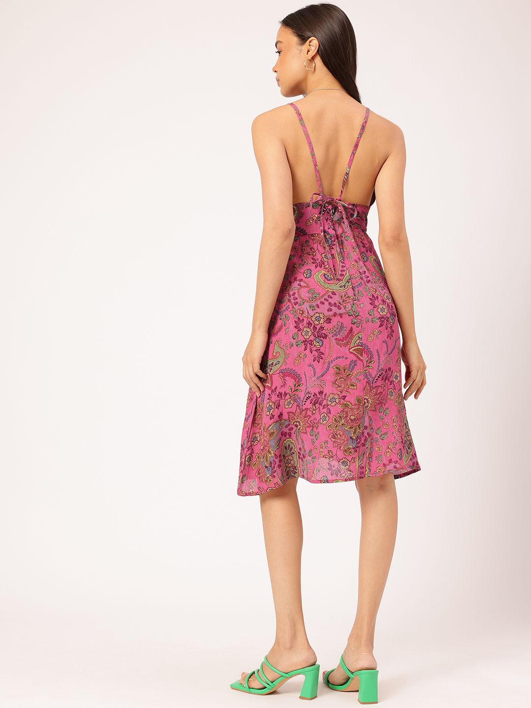 DressBerry Ethnic Printed Shoulder Straps Back Tie-Up Mini Dress
