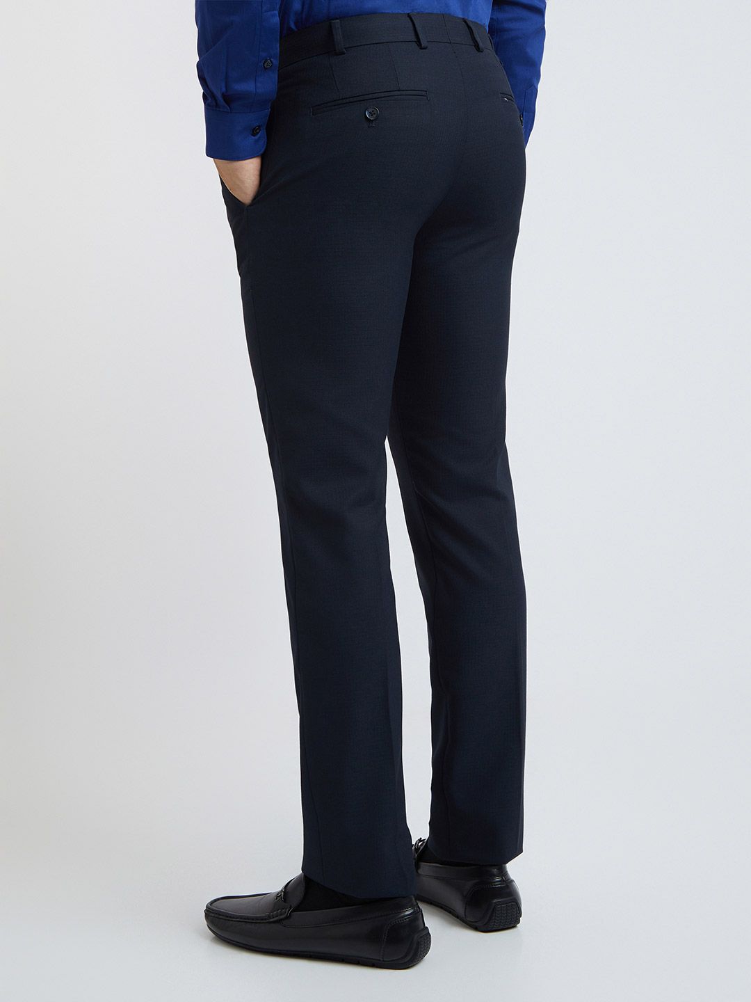 Raymond Men Navy Blue Textured Slim Fit Formal Trousers
