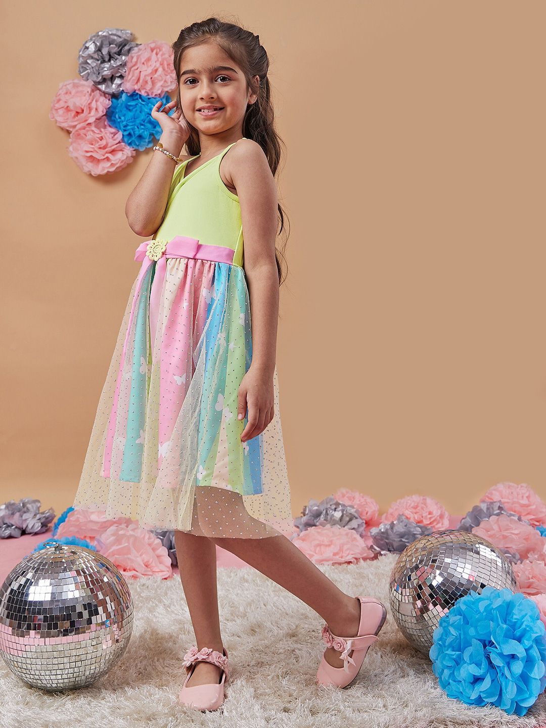 pspeaches Girls Embellished Net Fit & Flare Dress