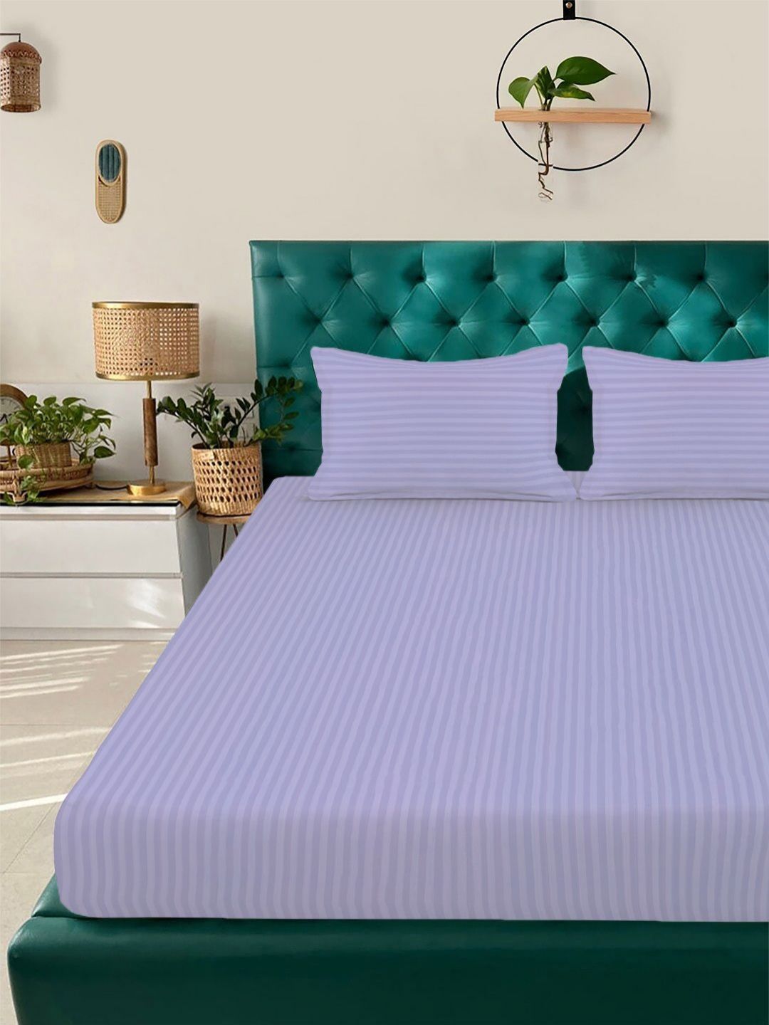 Set Cadar Aura Lavender Striped 300 TC King 2.5 m x 2.25 m