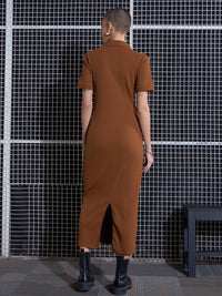 SASSAFRAS Brown Self Design Midi Sheath Dress