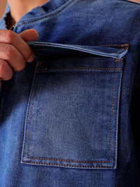 The Indian Garage Co Men Washed Outdoor Denim Jacket with Embroidered