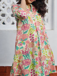 Janasya Pure Cotton Floral Printed A-Line Tunic
