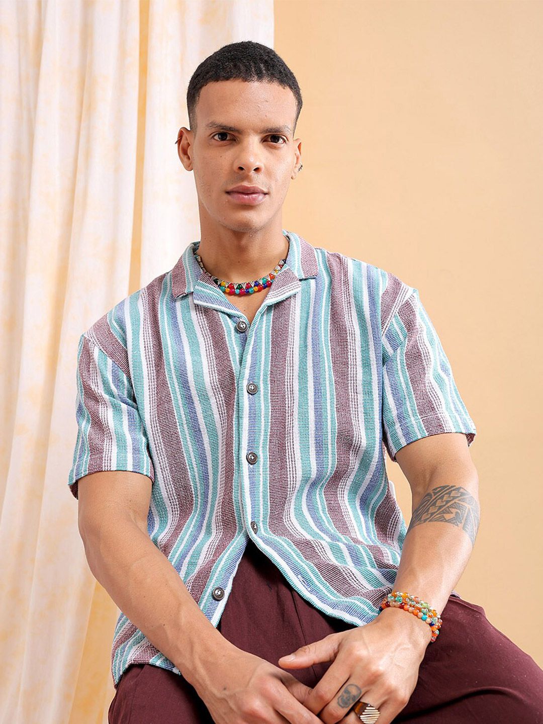 The Indian Garage Co Men Relaxed Fit Striped Resortwear Shirt