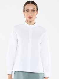 Rareism Women Mandarin Collar Cotton Shirt Style Top