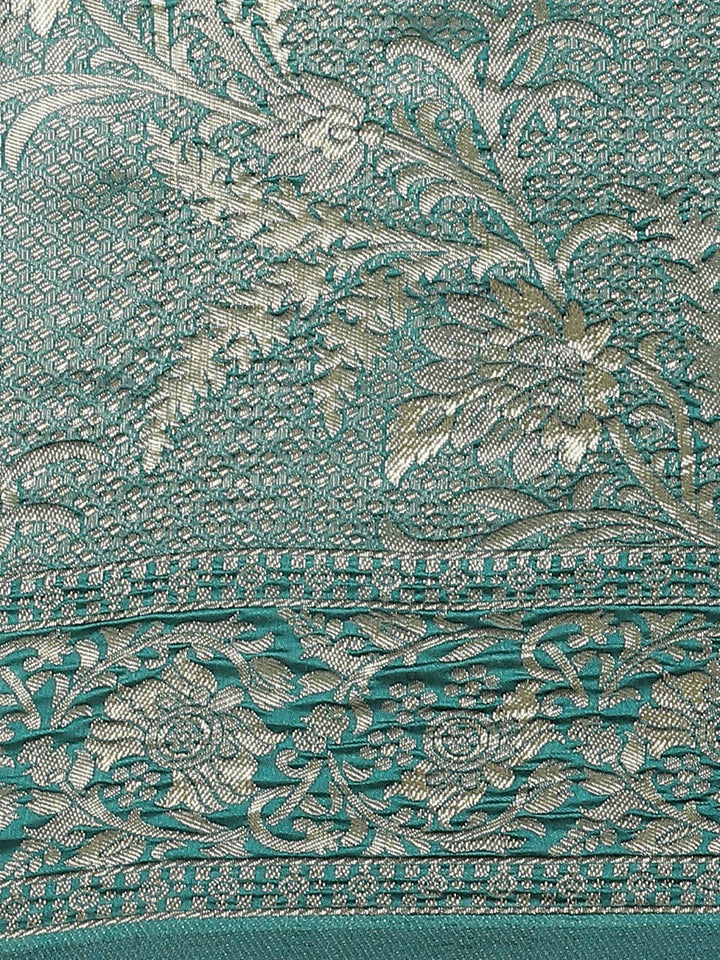 Saree mall Teal Green & Golden Woven Design Banarasi Saree