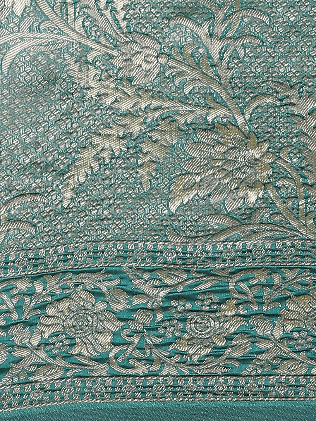 Saree mall Teal Green & Golden Woven Design Banarasi Saree