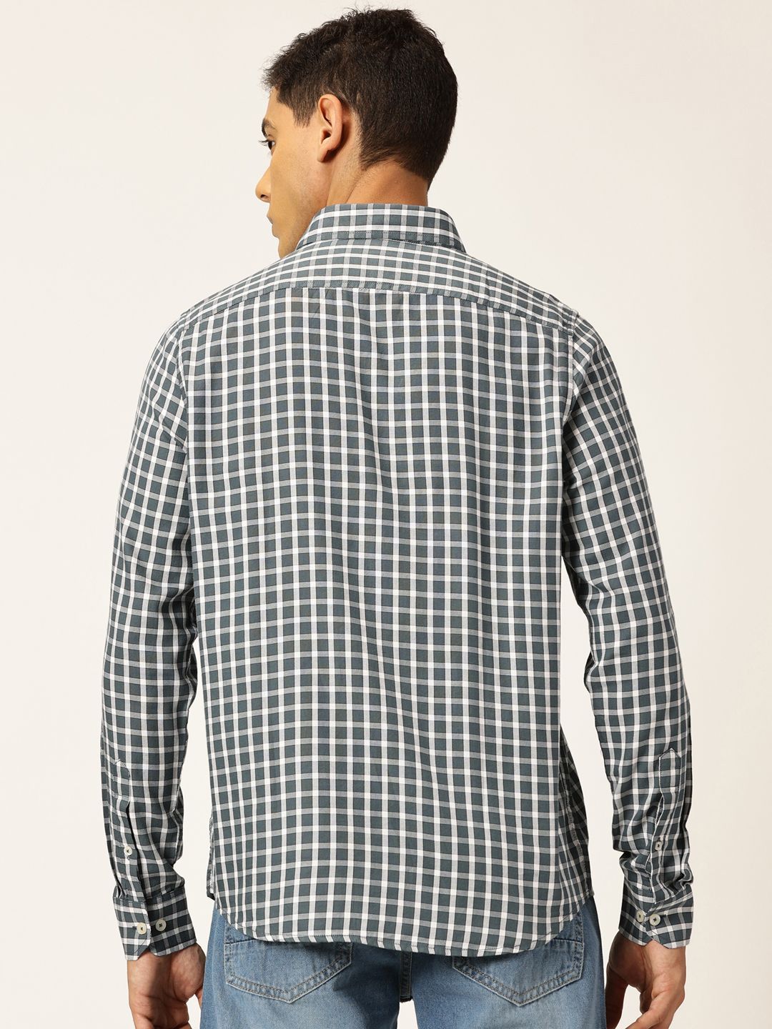 Thomas Scott Men Slim Fit Gingham Checks Spread Collar Casual Shirt