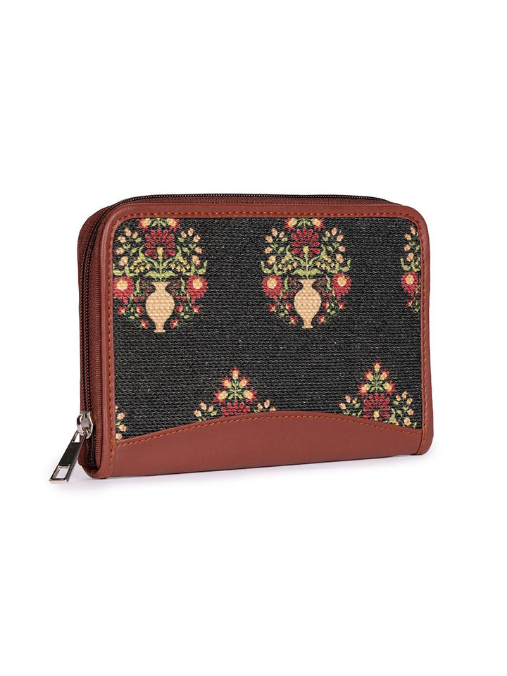 ZOUK Women Green & Brown Ethnic Motifs Printed Zip Around Wallet