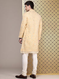 House of Pataudi Floral Embroidered Mandarin Collar Sequinned Jashn Kurta