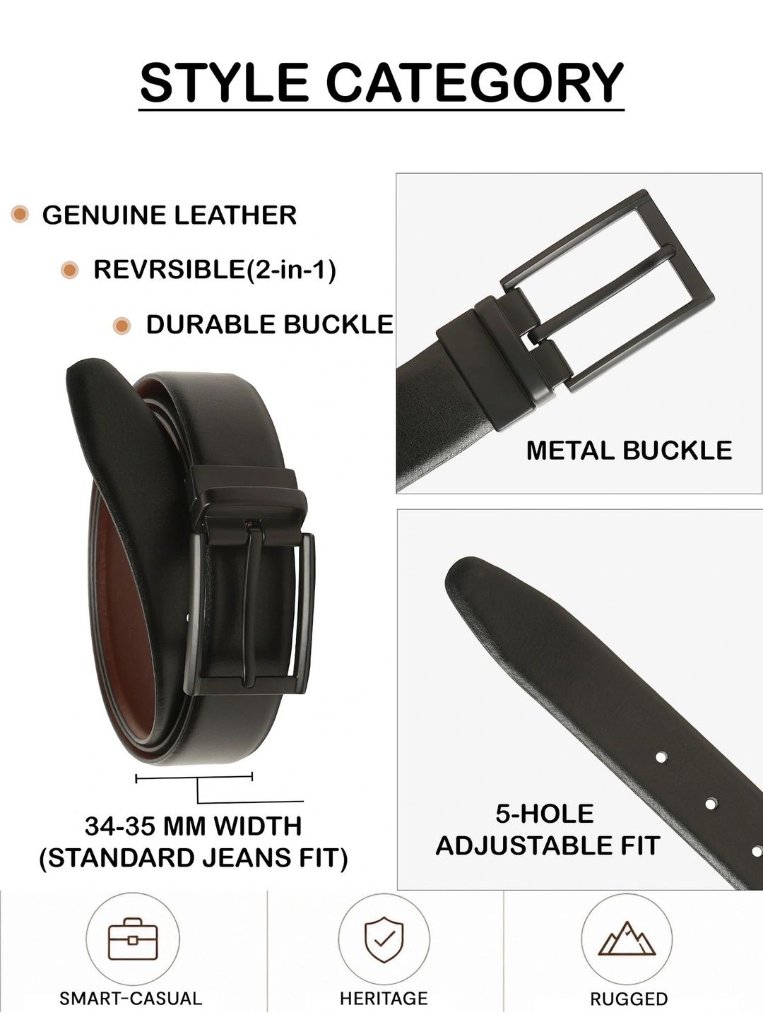 Teakwood Leathers Men Textured Leather Reversible Formal Belt