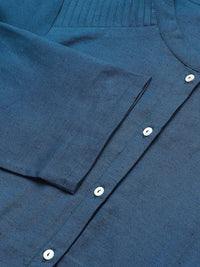 W Blue Mandarin Collar Roll-Up Sleeves Pathani Kurta