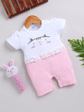 Moms Love Infant Girls Printed Cotton Rompers with Applique Detail