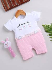 Moms Love Infant Girls Printed Cotton Rompers with Applique Detail