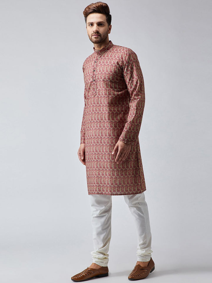 SOJANYA Men Maroon Printed Straight Kurta