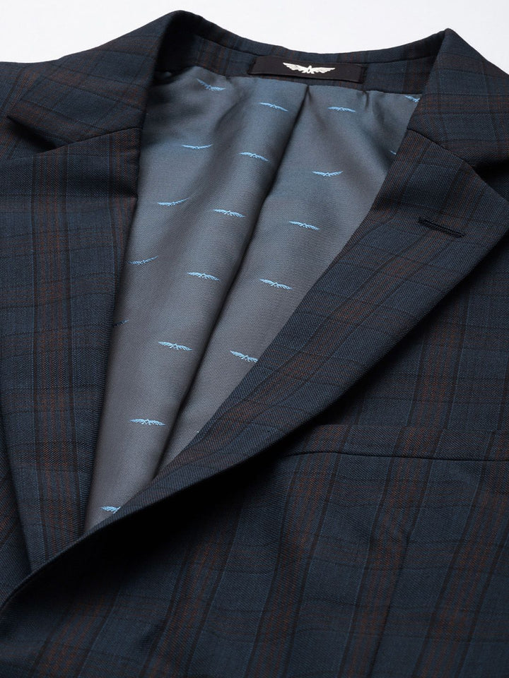 Park Avenue Super Slim Fit Checked Notched Lapel Single-Breasted Formal 2 Piece Suits