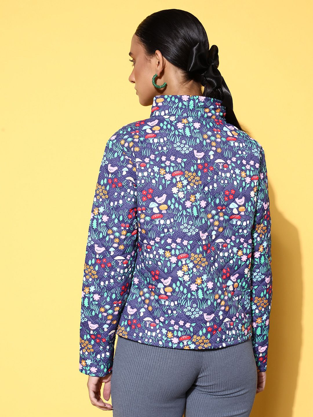 SASSAFRAS Women Purple & White Floral Print Padded Jacket