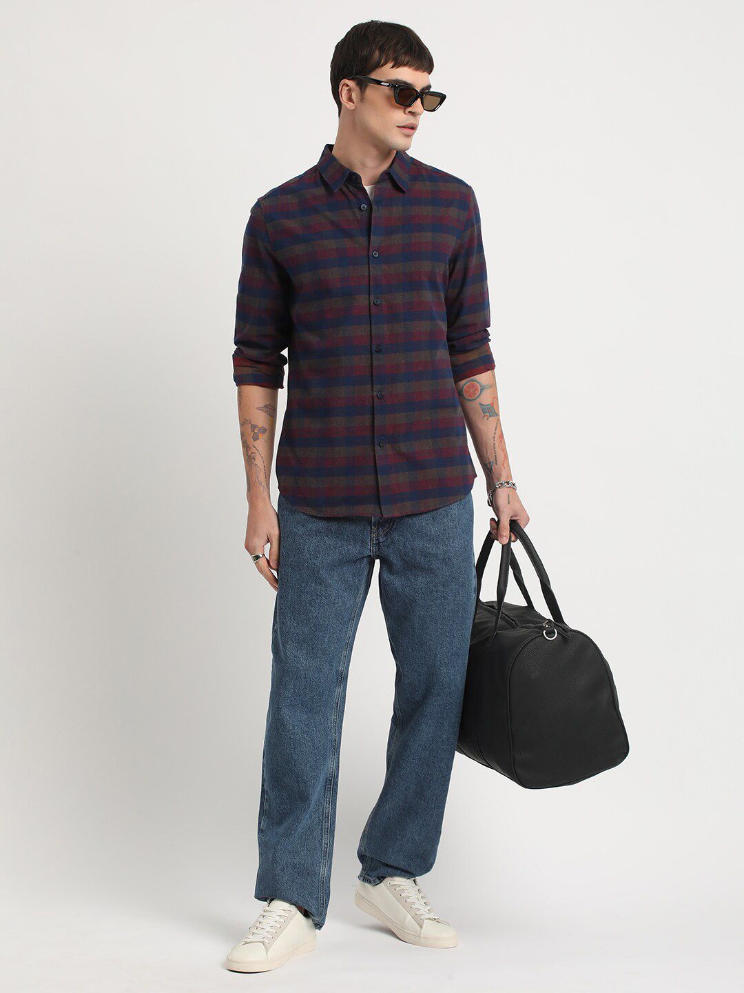 THE BEAR HOUSE Tartan Checks Slim Fit Pure Cotton Casual Shirt