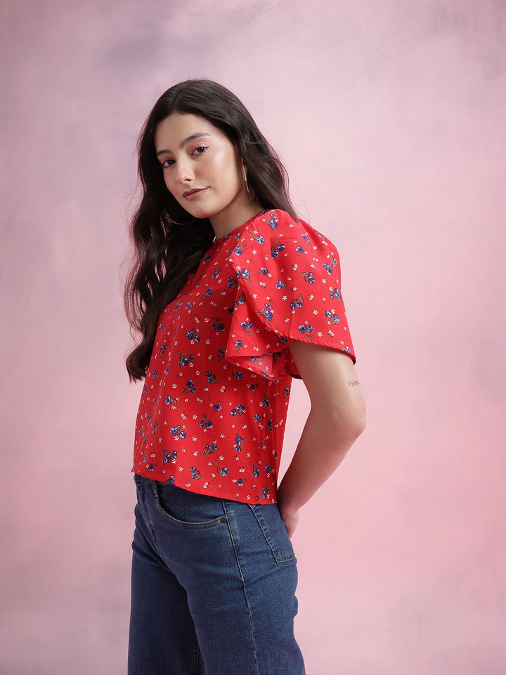 DressBerry Floral Print Tulip Sleeve Top