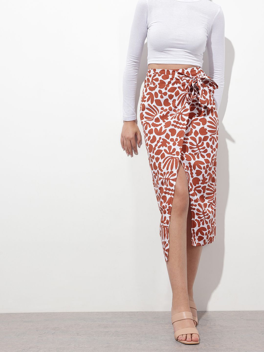 DressBerry Women Modern Canvas Front Slit Wrap Midi Skirt