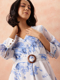 all about you Floral Print A-Line Midi Dress with Belt
