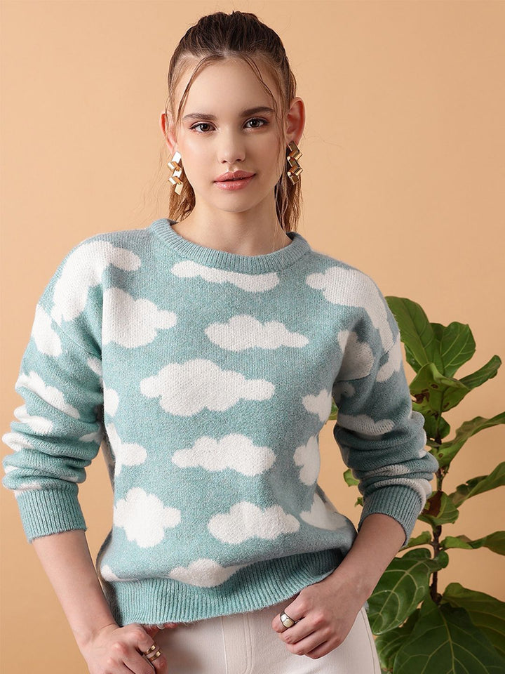 STREET 9 Abstract Printed Acrylic Pullover Sweater