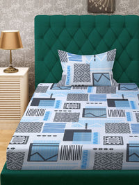 KLOTTHE Blue Geometric Printed Pure Cotton Dilengkapi 400 TC Single Cadar Dengan Sarung Bantal