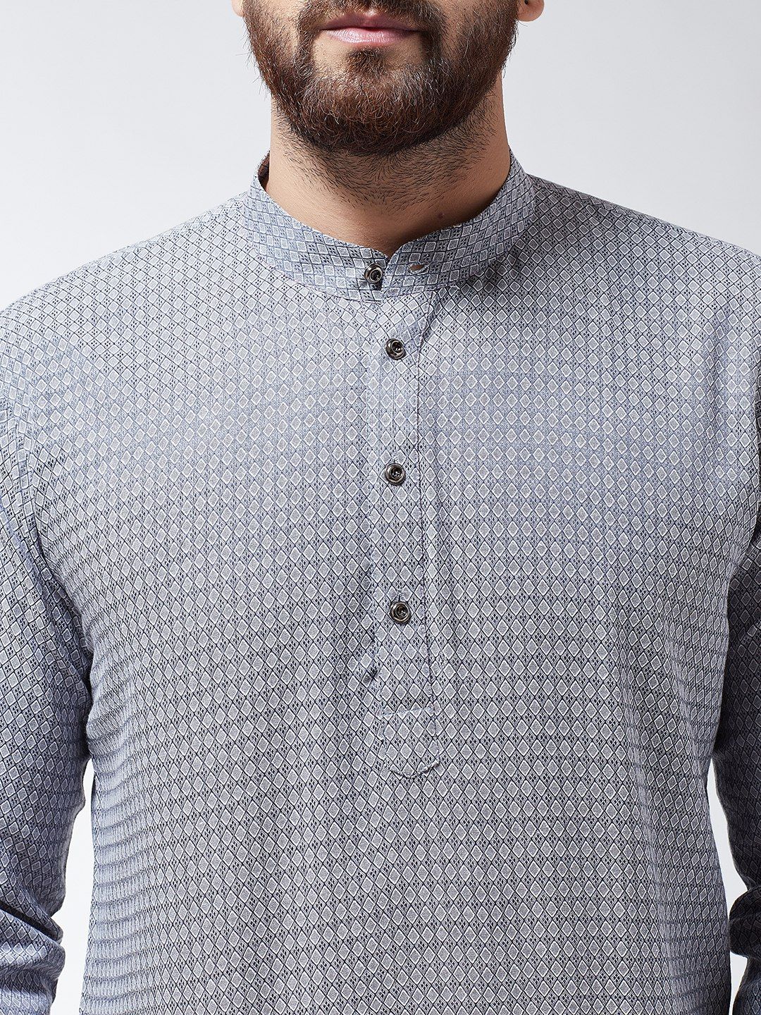 SOJANYA Men Grey Checked Straight Kurta