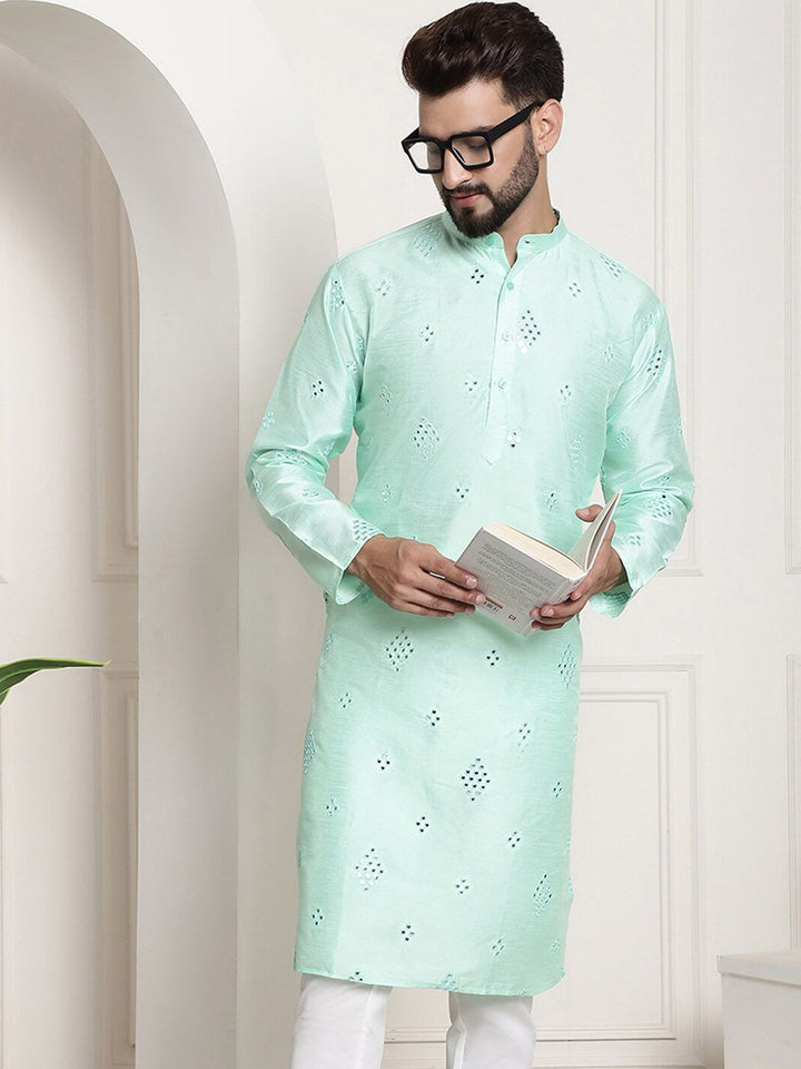 SOJANYA Band Collar Woven Design Kurta