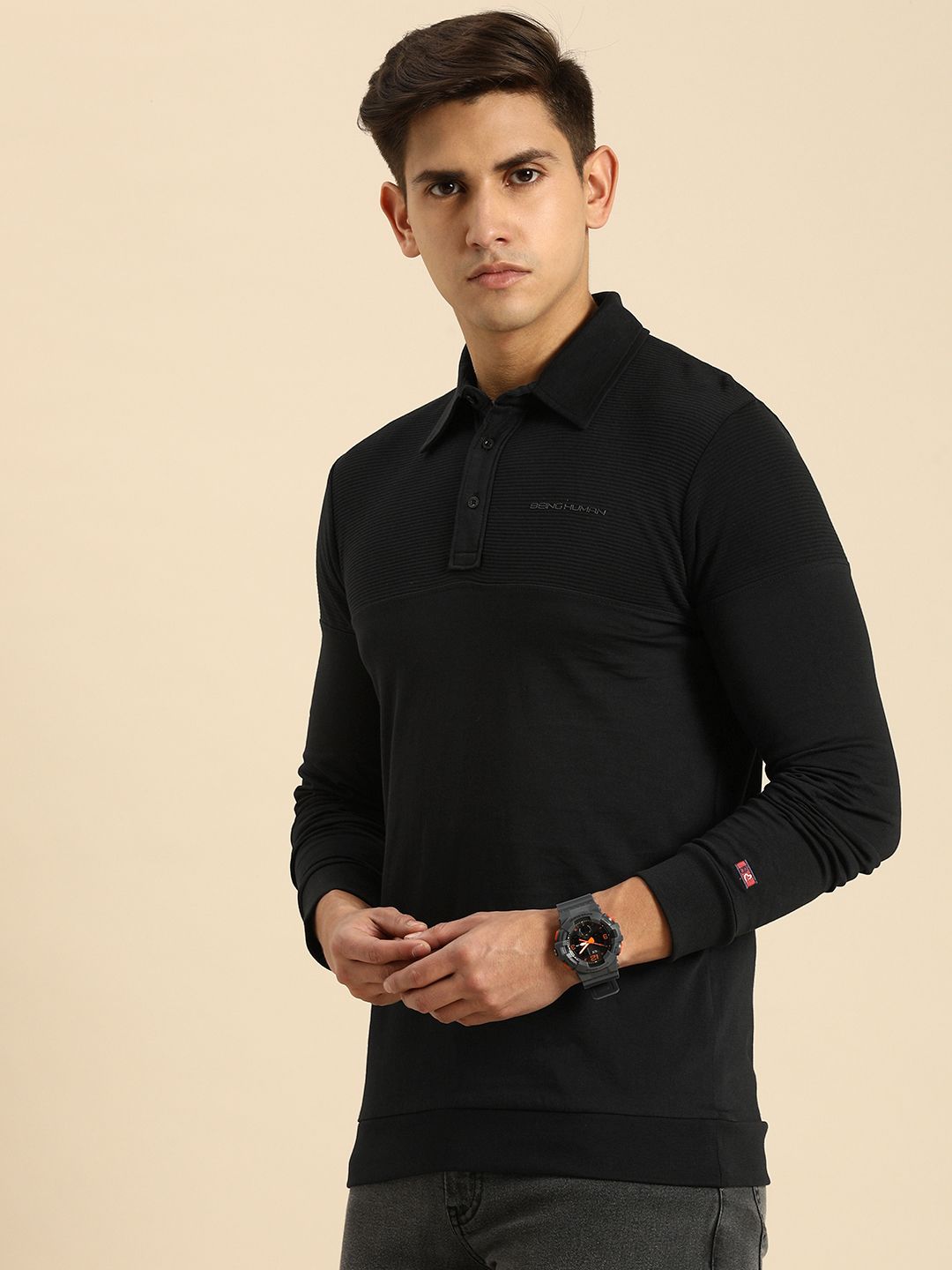 Being Human Clothing Men Pure Cotton Polo Collar T-shirt