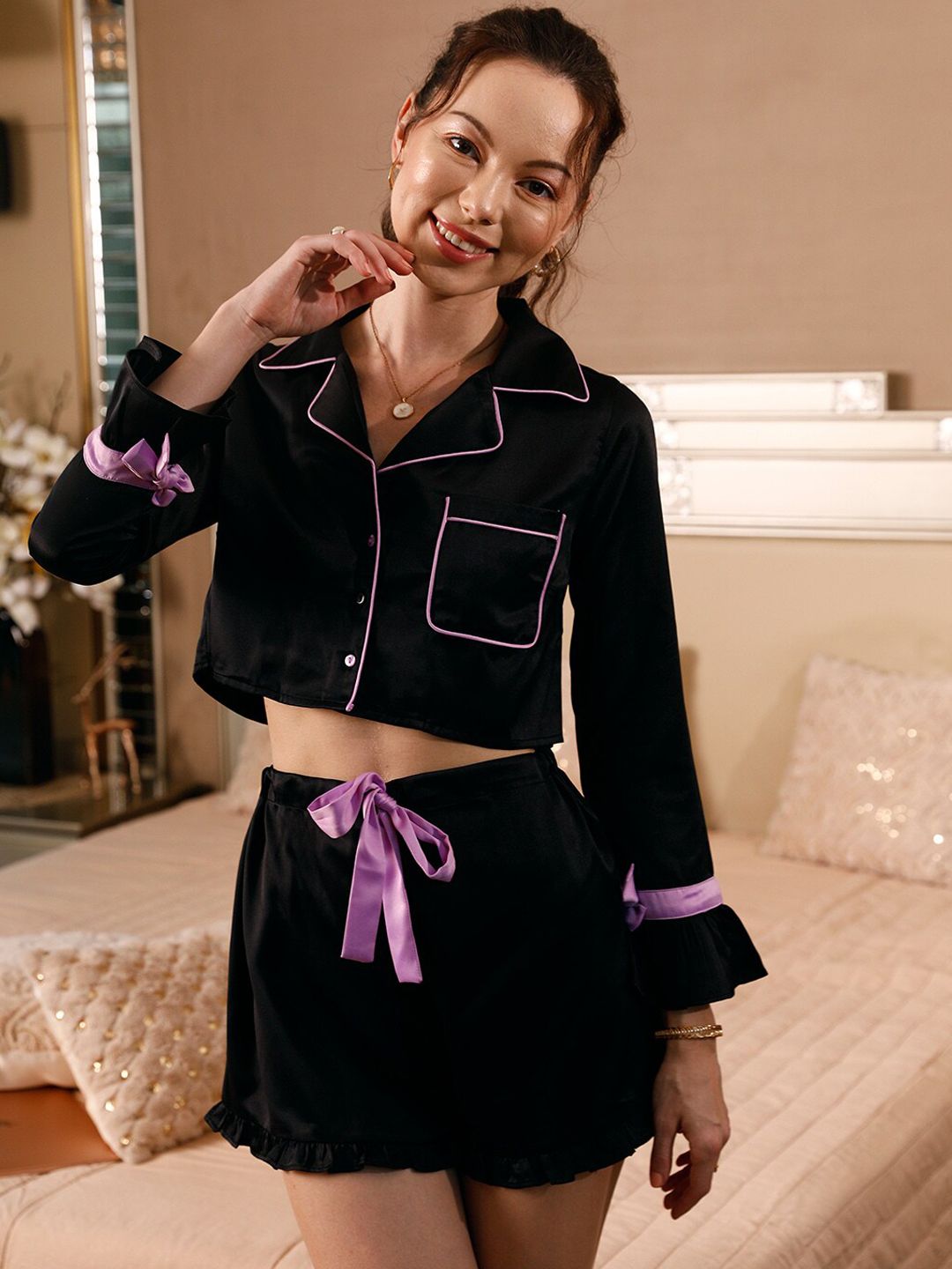 STREET 9 Black Cropped Shirt With Shorts
