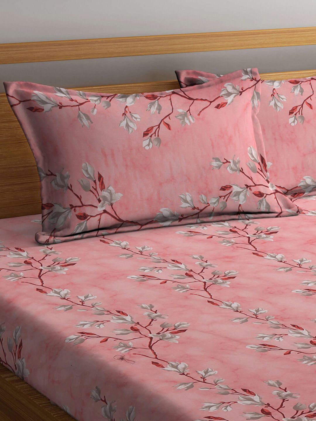 KLOTTHE Blue & White Floral Printed Pure Cotton 400 TC King Bedsheet With 2 Pillow Covers