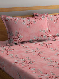 KLOTTHE Blue & White Floral Printed Pure Cotton 400 TC King Bedsheet With 2 Pillow Covers