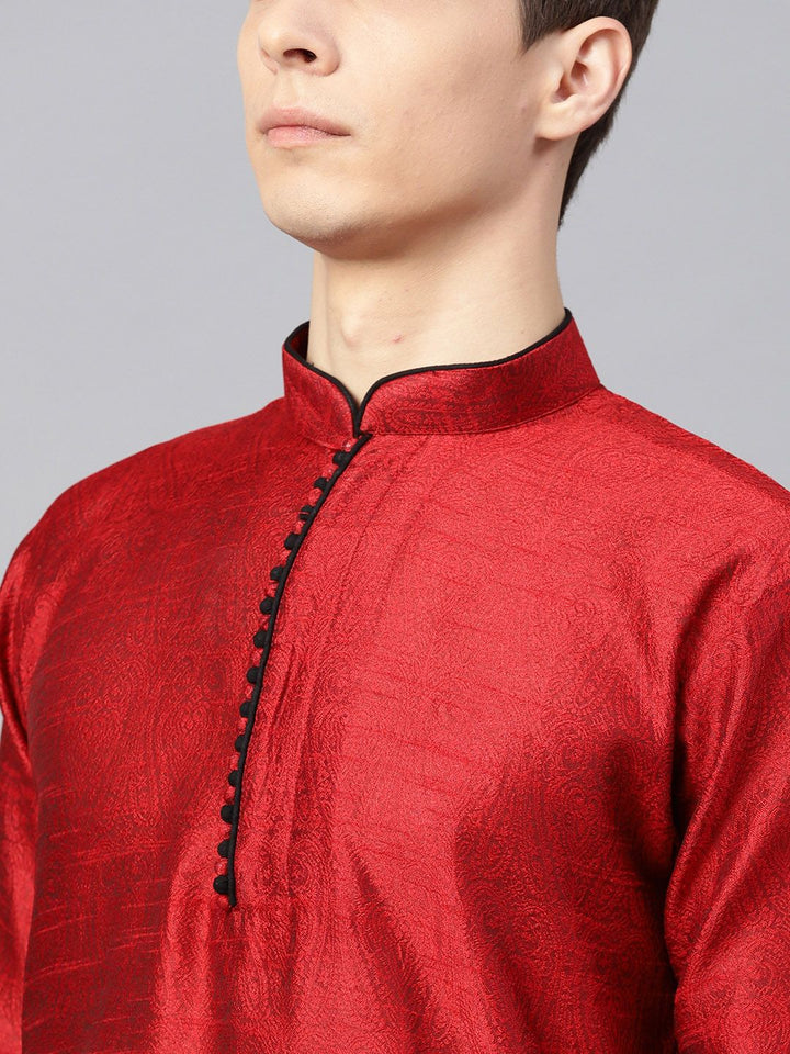 SOJANYA Men Maroon Woven Design Kurta Lurus