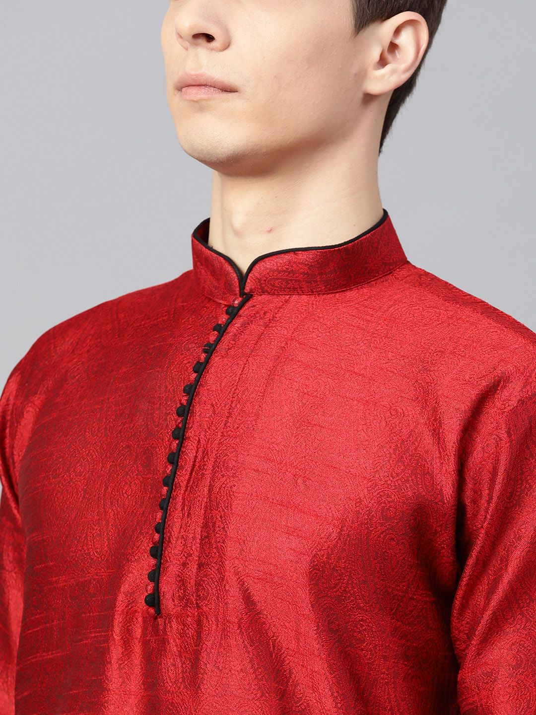 SOJANYA Men Maroon Woven Design Kurta Lurus