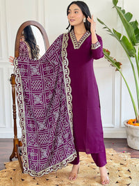 KALINI V-Neck Yoke Design Sequinned Straight Kurta with Trouser & Dupatta