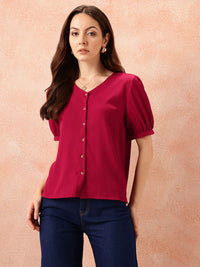 all about you Textured Puff Sleeves Top