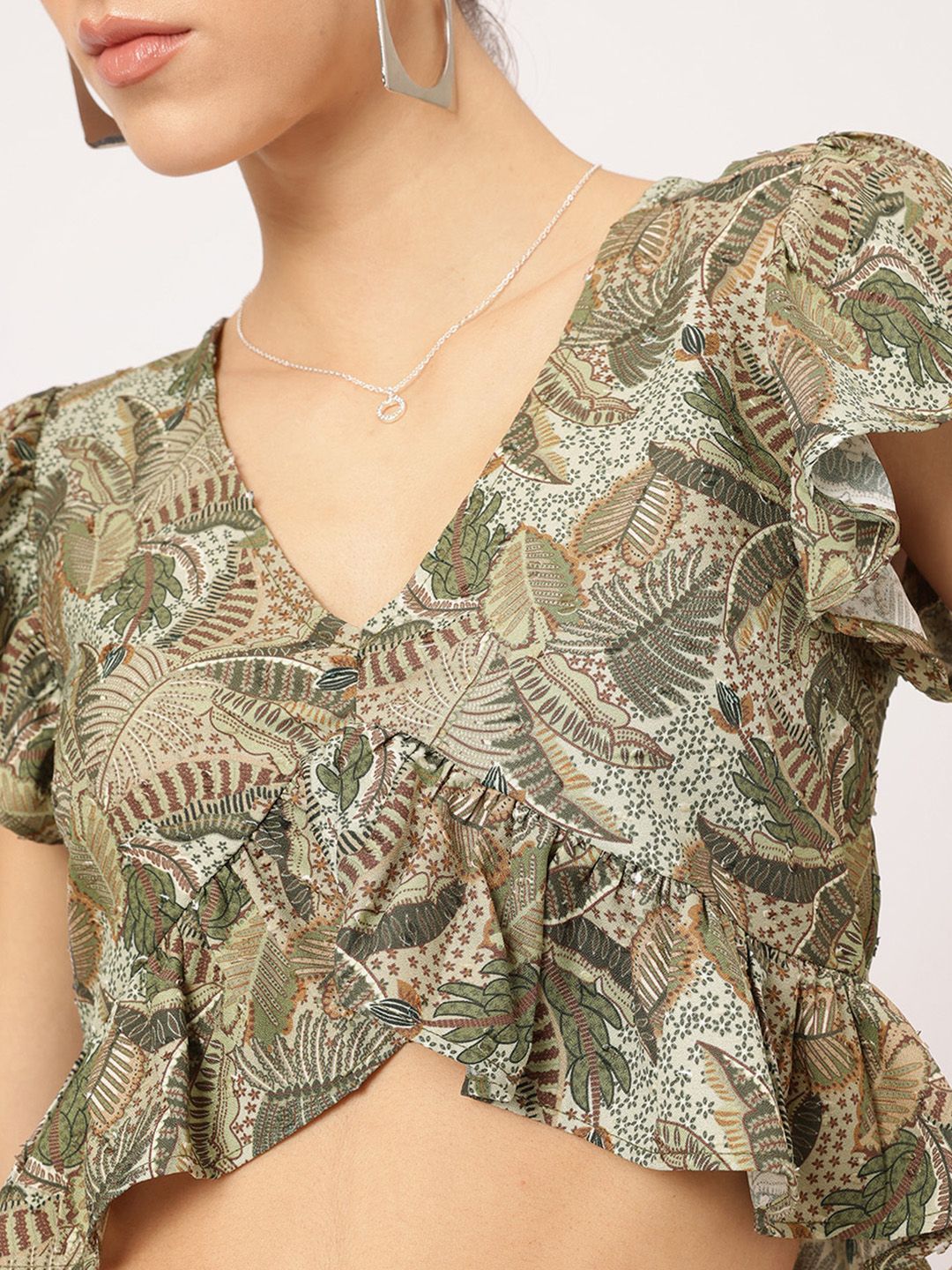 DressBerry Indie Vibes Printed Ruffled Crop Top