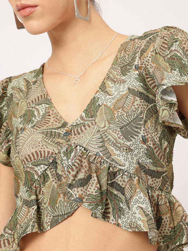 DressBerry Indie Vibes Printed Ruffled Crop Top